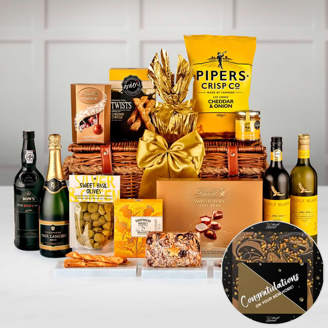 New Home Grosvenor Gift Hamper in a Handmade Willow Picnic Hamper