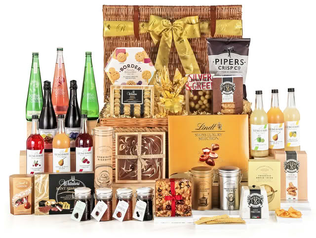 Regency Hampers Blenheim Indulgence Alcohol-Free Gift Hamper with Luscombe, Citrus Crush, 74cl in a Handmade Willow Picnic Hamper