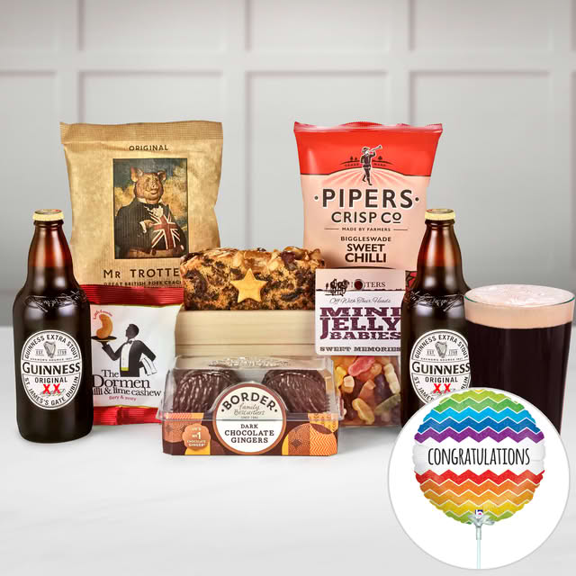 Regency Hampers New Home Man Crate & Snack Selection Tray with Guinness Original Stout and Jelly Babies in a Wooden Crate