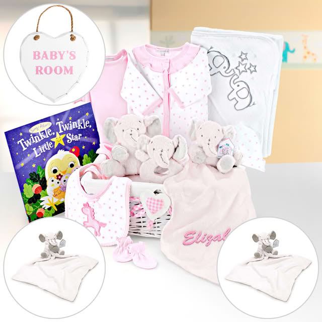 Luxury Baby Girl Hamper - Baby Clothes, Soft Toy & Comfort Blanket