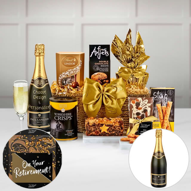 Retirement Chedworth Gift Hamper With Lindor Chocolate Truffles in a Hand Woven Willow Tray