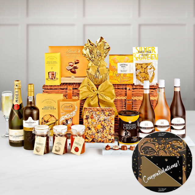 Congratulations Winchester Gift Hamper in a Handmade Willow Picnic Hamper