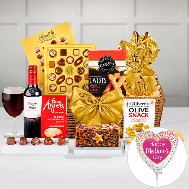 Regency Hampers Mother's Day Bourton Gift Tray with Casillero Del Diablo Cabernet Sauvignon in a Hand Woven Willow Tray