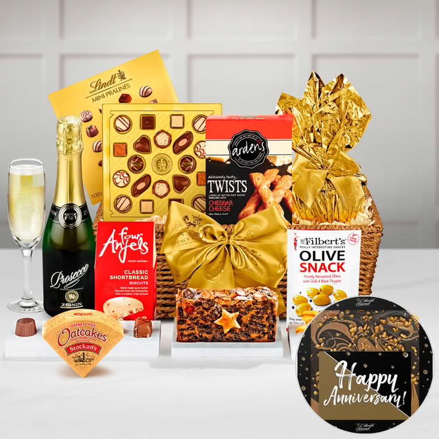 Anniversary & Wedding Bourton Gift Tray With Zonin 1821 Prosecco, Thorntons Classic Collection in a Hand Woven Willow Tray