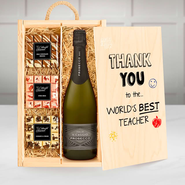 Regency Hampers Gifts For Teachers Chocolate Tasting Experience with Il Caggio, Prosecco in a Two Bottle Box