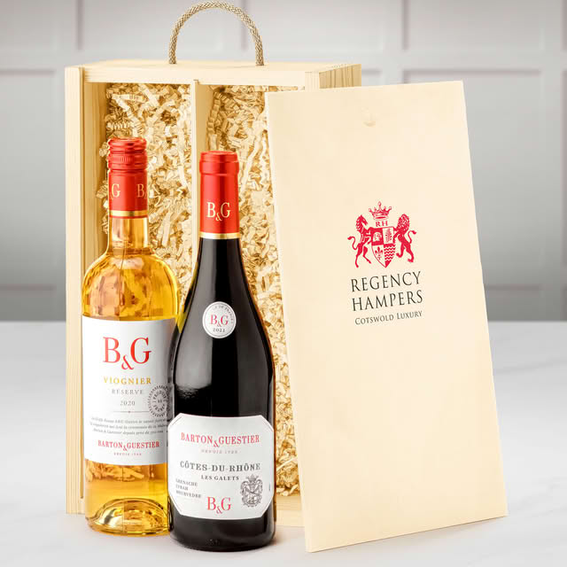 French Wine Duo Gift Box With Barton & Guestier, Côtes-du-rhône, 75cl and "I Love You" Balloon in a Two Bottle Box