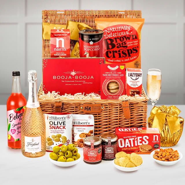 Vegan & Gluten-free Acton Gift Hamper With Freixenet, Prosecco, 75cl in a Handmade Willow Picnic Hamper
