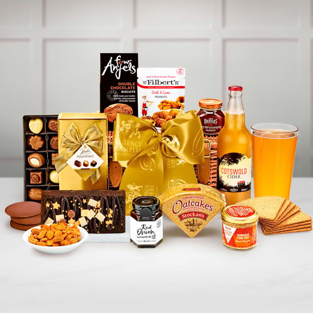 Regency Hampers Westminster Gift Hamper with Cotswold Cider, Cottage Delight, Farmhouse Pork Pâte, 90g in a Handmade 12" Willow Picnic Hamper