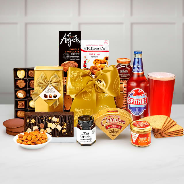 Regency Hampers Westminster Gift Hamper with Spitfire Ale, Cottage Delight, Farmhouse Pork Pâte, 90g in a Handmade 12" Willow Picnic Hamper