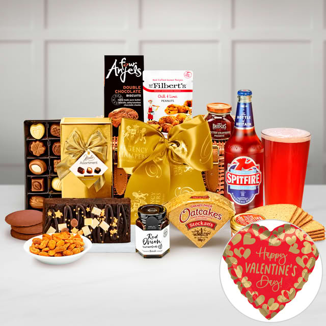 Valentine's Day Westminster Gift Hamper With Spitfire Ale in a Handmade 12" Willow Picnic Hamper