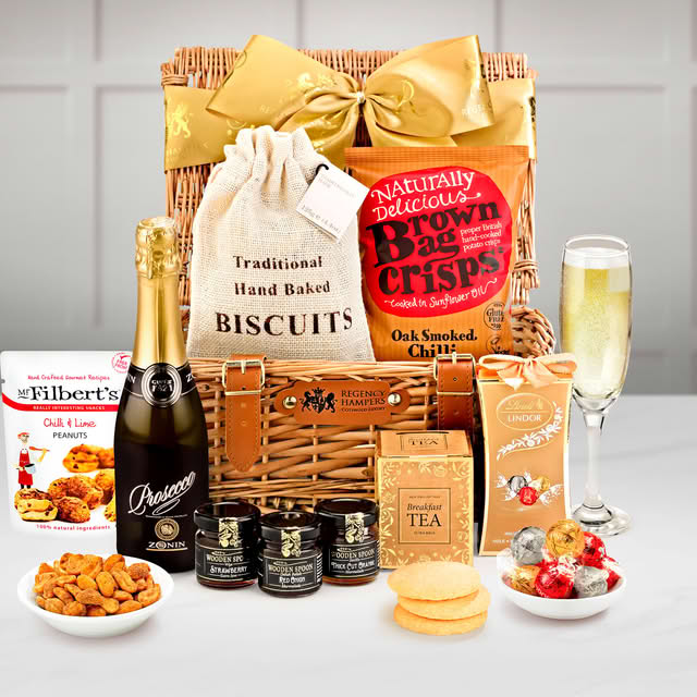 Birthday Chalcot Gift Hamper With Zonin, Prosecco Doc, 37.5cl, Lindor Chocolate Truffles in a Handmade 12" Willow Picnic Hamper