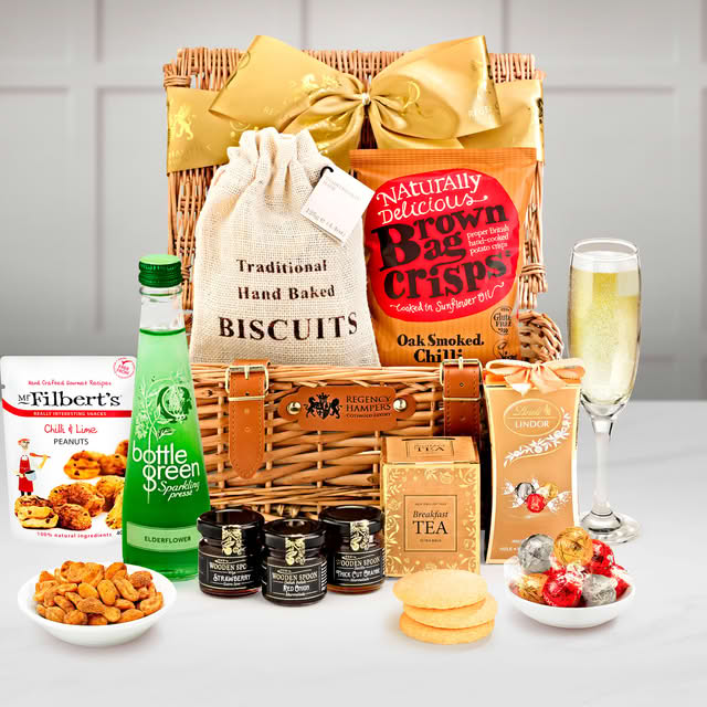 Regency Hampers Chalcot Alcohol-Free Gift Hamper with Bottlegreen Elderflower Sparkling Pressé in a Handmade 12" Willow Picnic Hamper