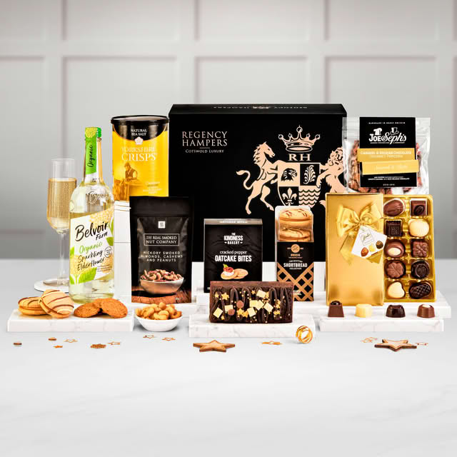 Regency Hampers Retirement Auden Alcohol-Free Gift Hamper with Bottlegreen Elderflower Sparkling Pressé in a RH Branded Large Magnetic Box