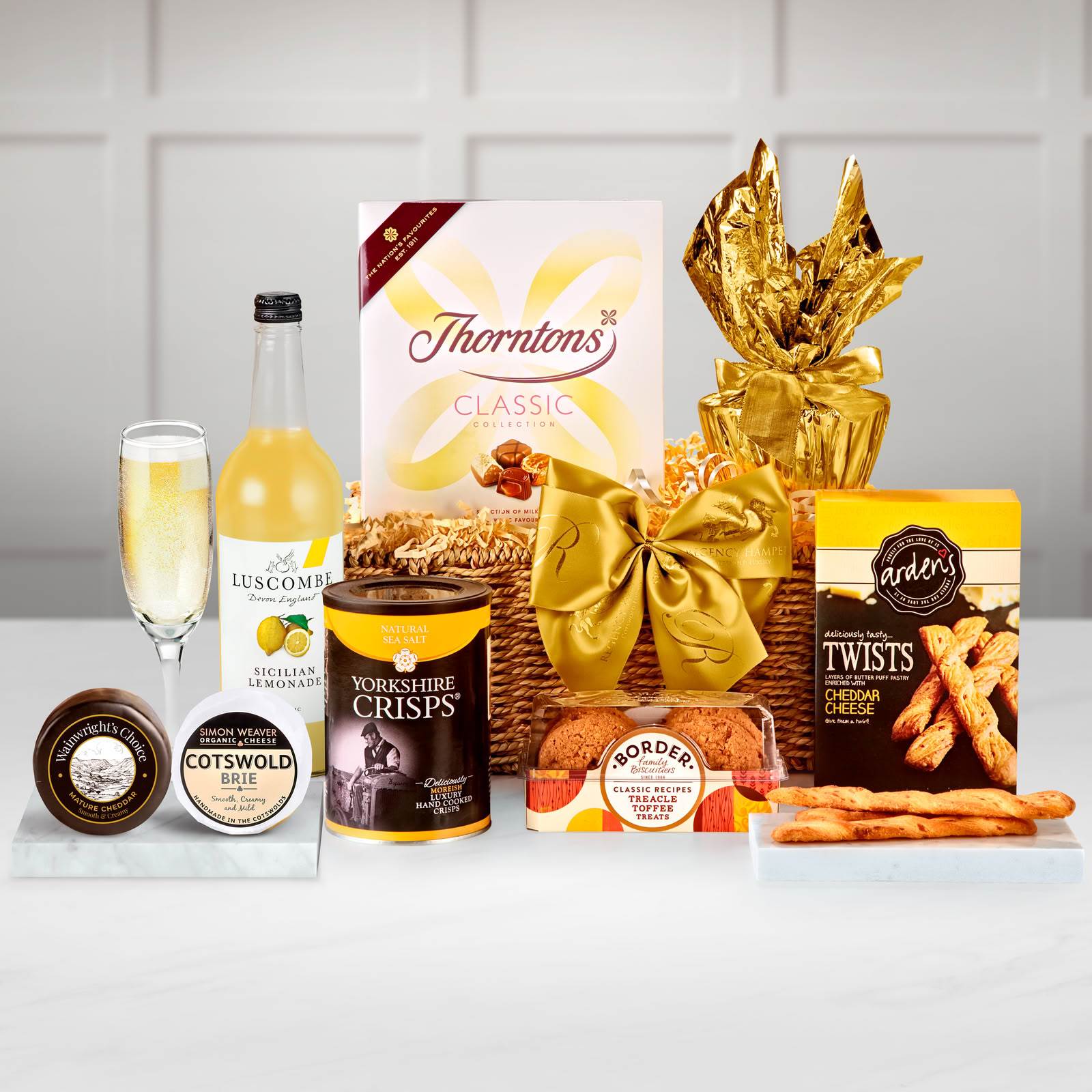 Harrogate Gift Hamper With Belvoir, Sparkling "Pink Lady" Apple Juice, 75cl in a Hand Woven Willow Tray