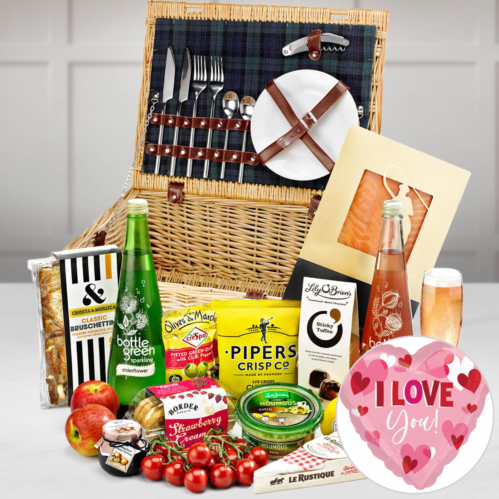 Regency Hampers Badminton with Luscombe, Organic Raspberry Crush Sparkling Pressé, Smoked Salmon in a Handmade Willow Picnic Hamper