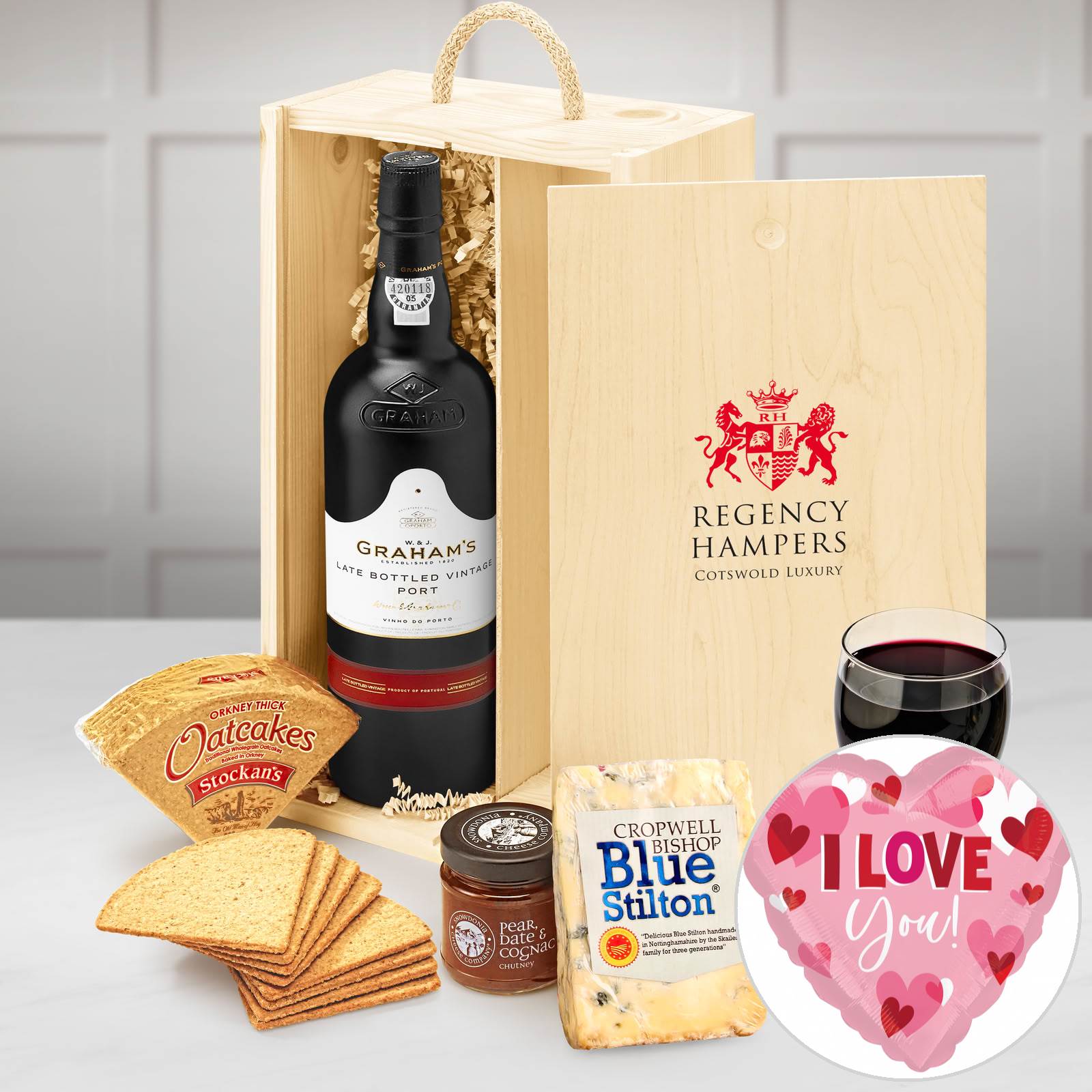 Port & Stilton Classic Gift Box With Blue Stilton Cheese and Graham's Lbv Port in a Two Bottle Box