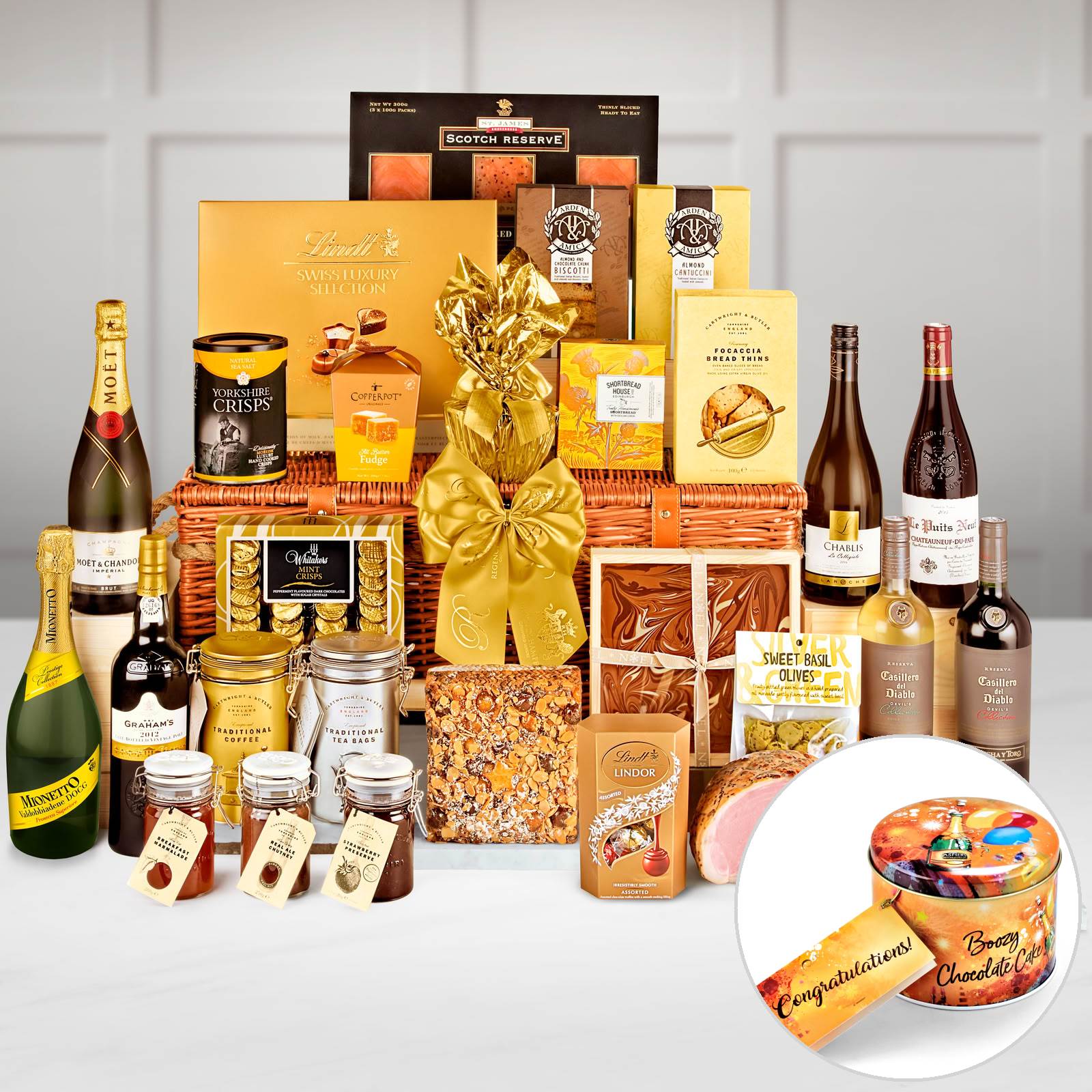 Regency Hampers Congratulations Belvedere Gift Hamper in a Handmade Willow Picnic Hamper