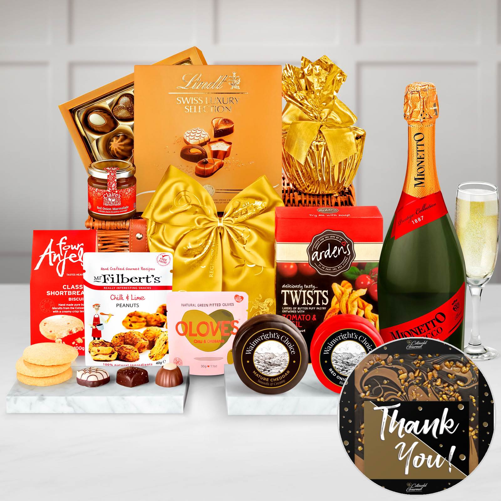 Regency Hampers Thank You Edinburgh Gift Hamper with Ilchester, Wensleydale & Cranberry in a Handmade Willow Picnic Hamper
