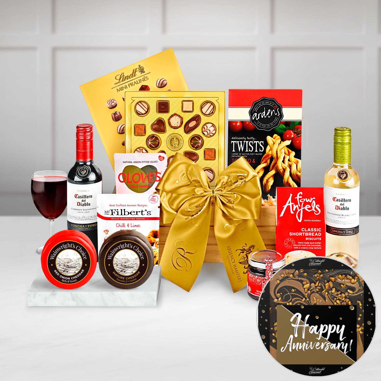 Regency Hampers Coniston Wooden Box with Casillero Del Diablo Cabernet Sauvignon, Ilchester, Wensleydale & Cranberry in a Wooden Crate