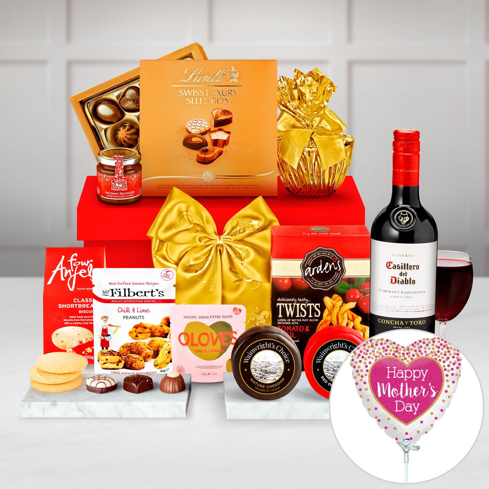 Mother's Day Edinburgh Gift Box With Casillero Del Diablo Cabernet Sauvignon in a Lidded Medium Gift Box - Red (370mm X 285mm X 180m