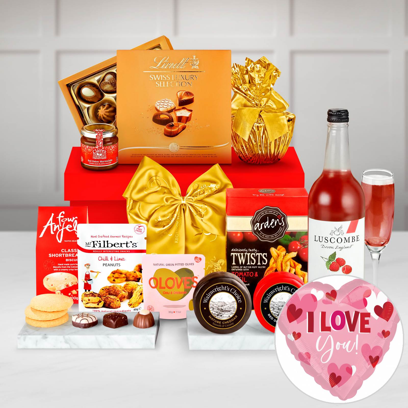 Regency Hampers Anniversary & Wedding Edinburgh Gift Box with Lindt Swiss Luxury Chocolates in a Lidded Medium Gift Box - Red (370mm X 285mm X 180m