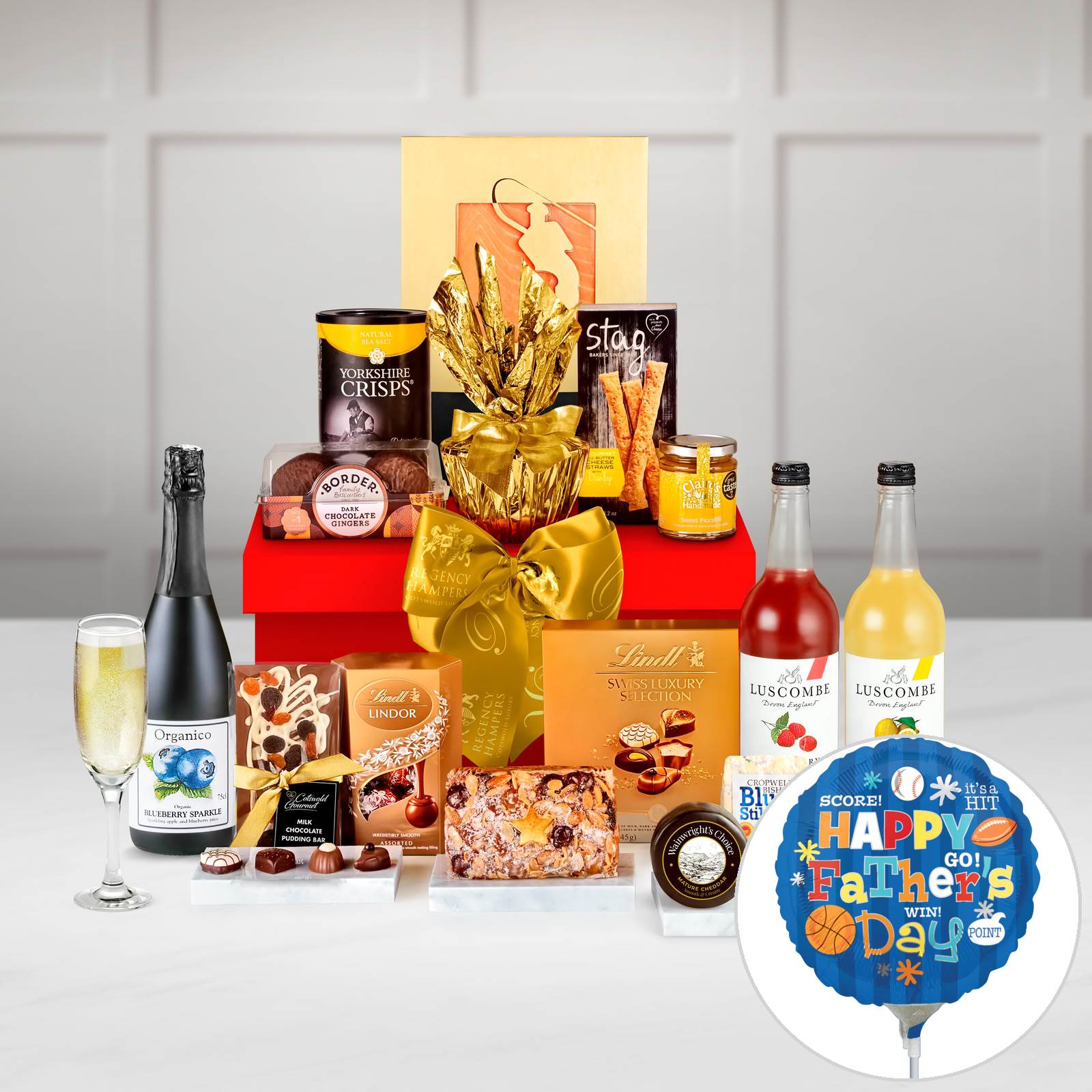 Father's Day Berwick Gift Box With Organic Blueberry Sparkle Drink in a Lidded Large Gift Box - Red (430mm X 315mm X 200mm