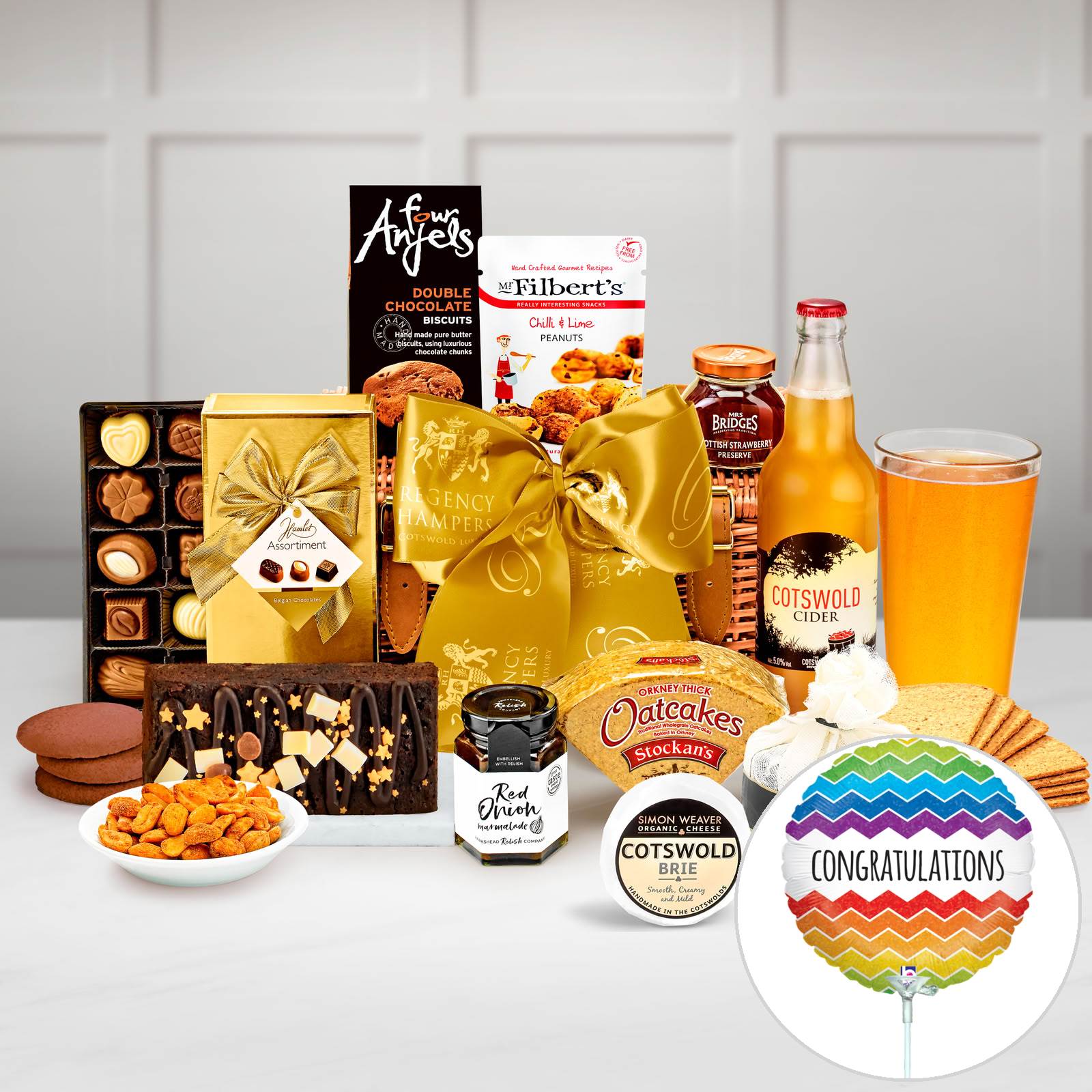 Regency Hampers New Home Wellington Gift Hamper with Cotswold Cider, Cottage Delight, Farmhouse Pork Pâte, 90g in a Handmade 12" Willow Picnic Hamper
