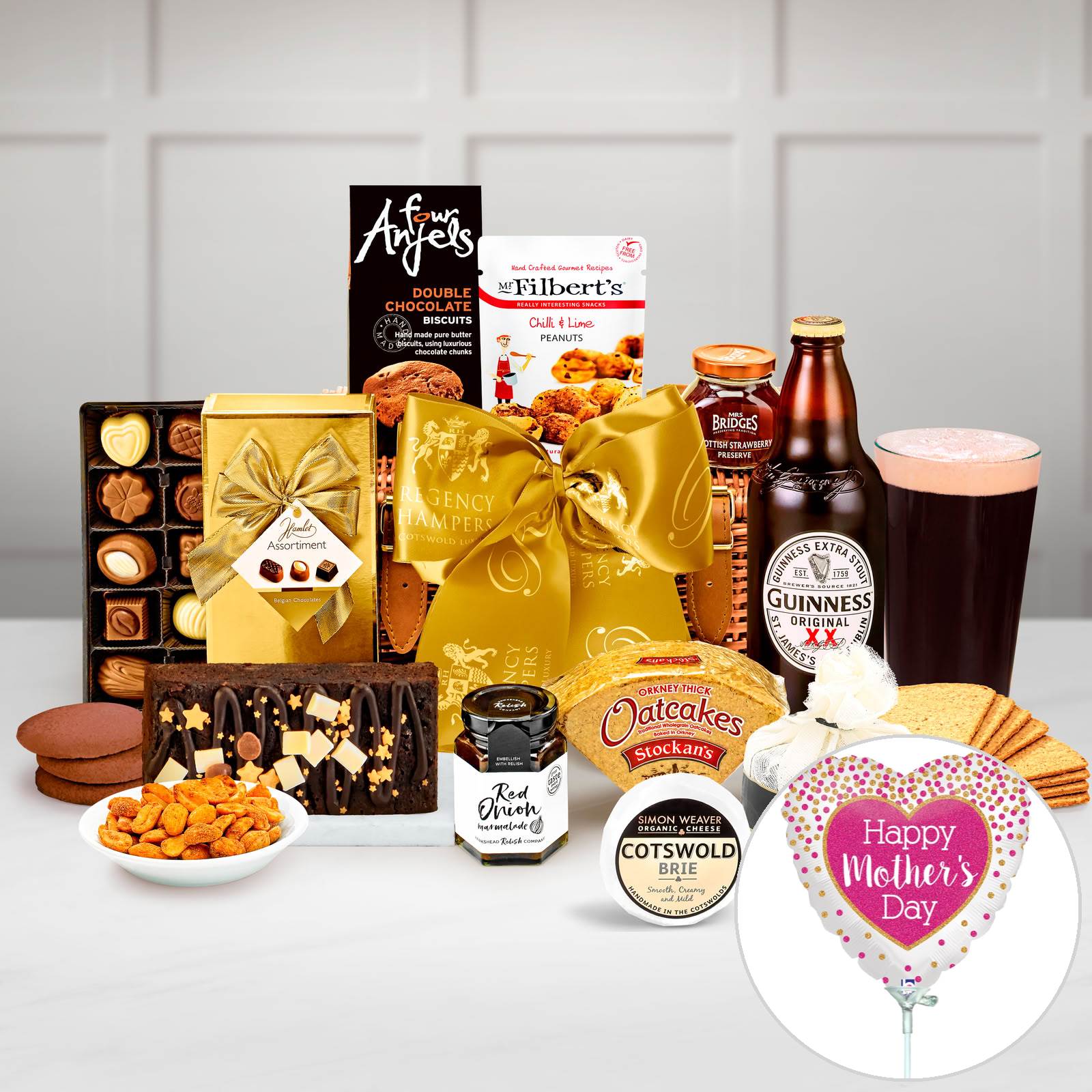 Mother's Day Wellington Gift Hamper With Guinness Original Stout in a Handmade 12" Willow Picnic Hamper