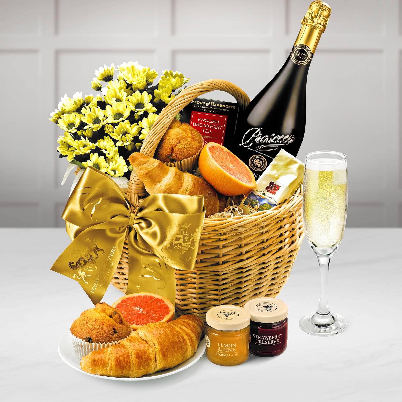 Luxury Breakfast Tray Hamper - Prosecco, Flowers, Croissants, Tea & More