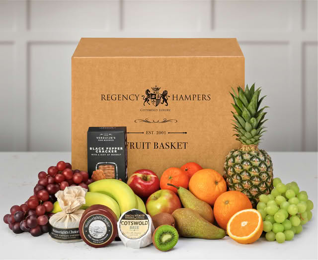 Luxury Gift Box Hamper - Fresh Fruit, Cheese & Gourmet Biscuit Selection