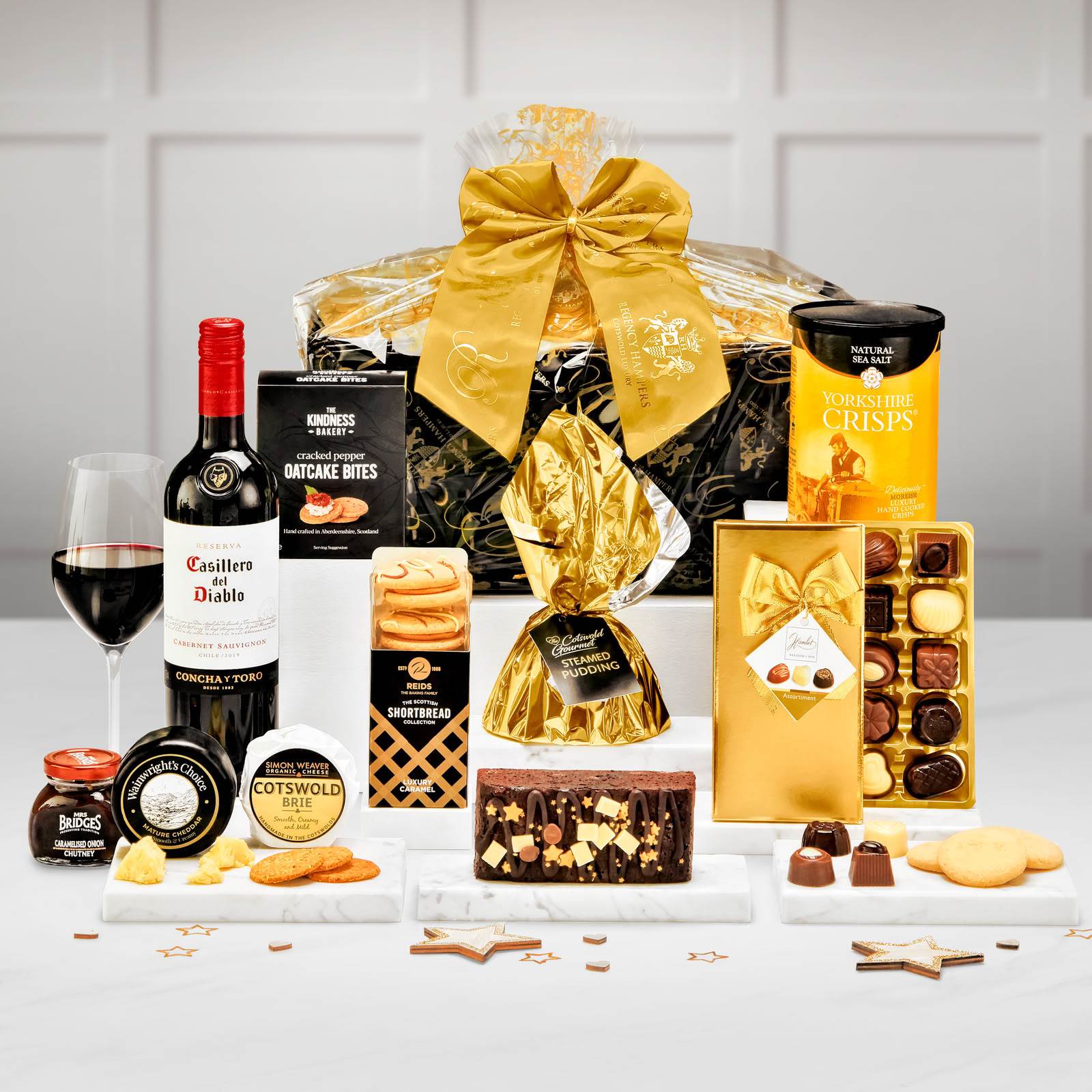 Luxury Hamper - Red Wine, Cheese, Chutney, Biscuits, Chocolate & More