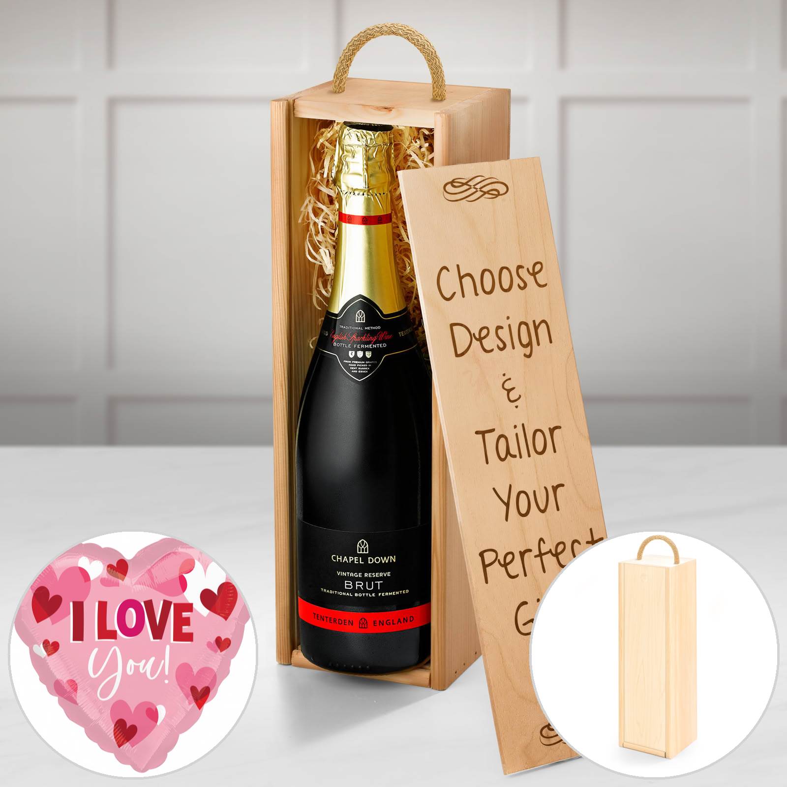 Anniversary & Wedding Chapel Down Sparkling English Wine Gift Box With Chapel Down Sparkling English Wine and "I Love You" Balloon