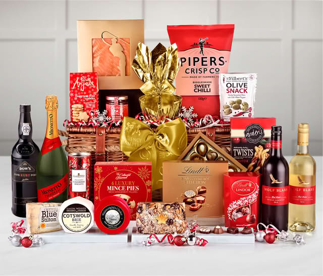 Luxury Christmas Hamper - Prosecco & Wine, Cheese, Salmon, Onion Marmalade, Crisps, Fruit Cake & More