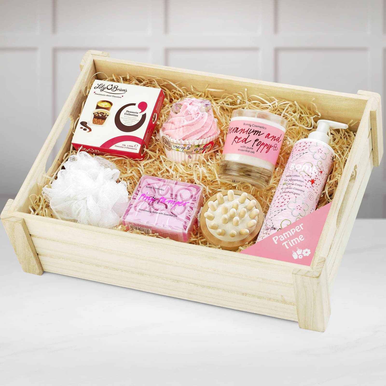 Classic Pampering Set Gift Crate With Lily O'brien's, Petit Indulgence Collection, 44g in a Wooden Crate