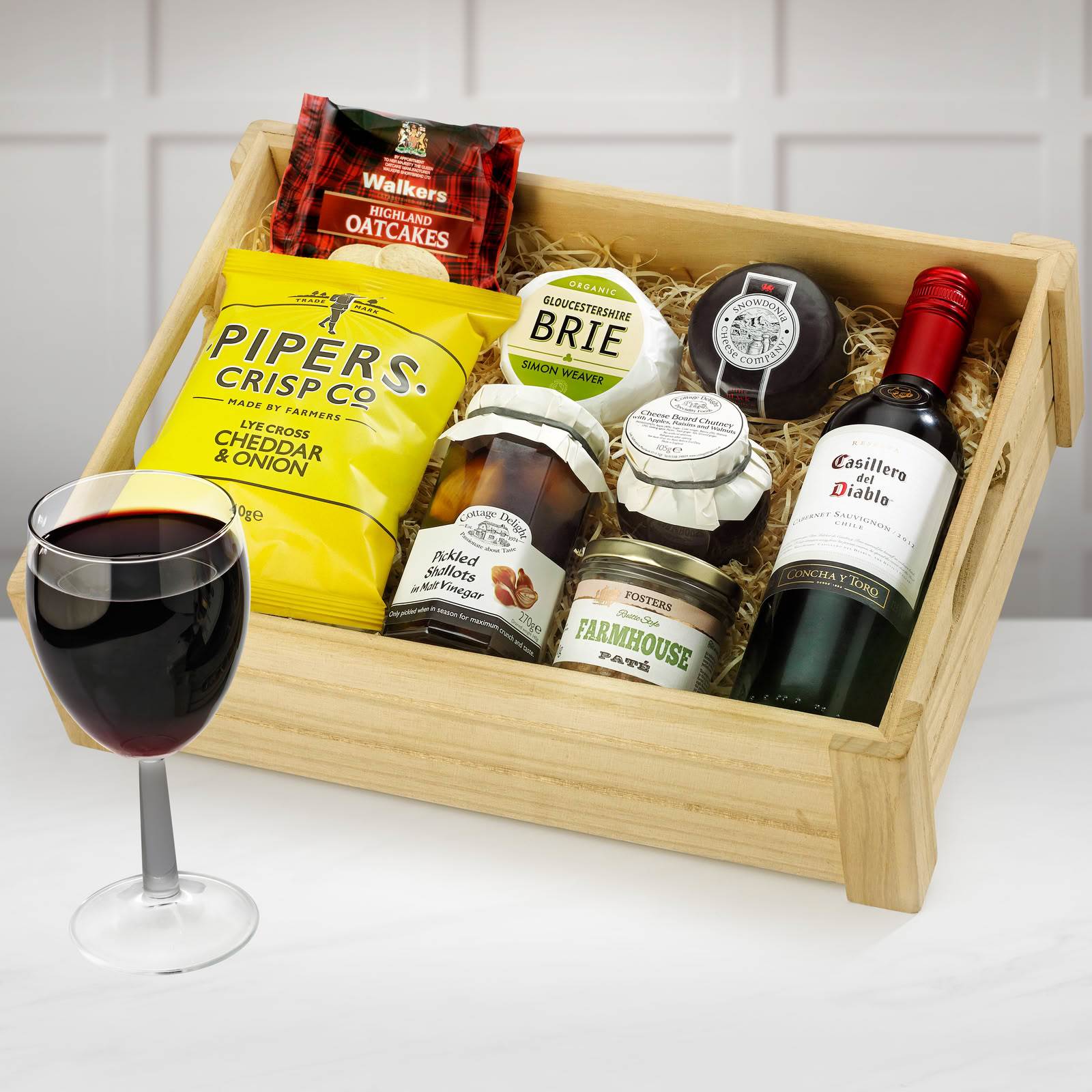 Regency Hampers Ploughman's Choice in Wooden Crate with Casillero Del Diablo Cabernet Sauvignon in a Wooden Crate