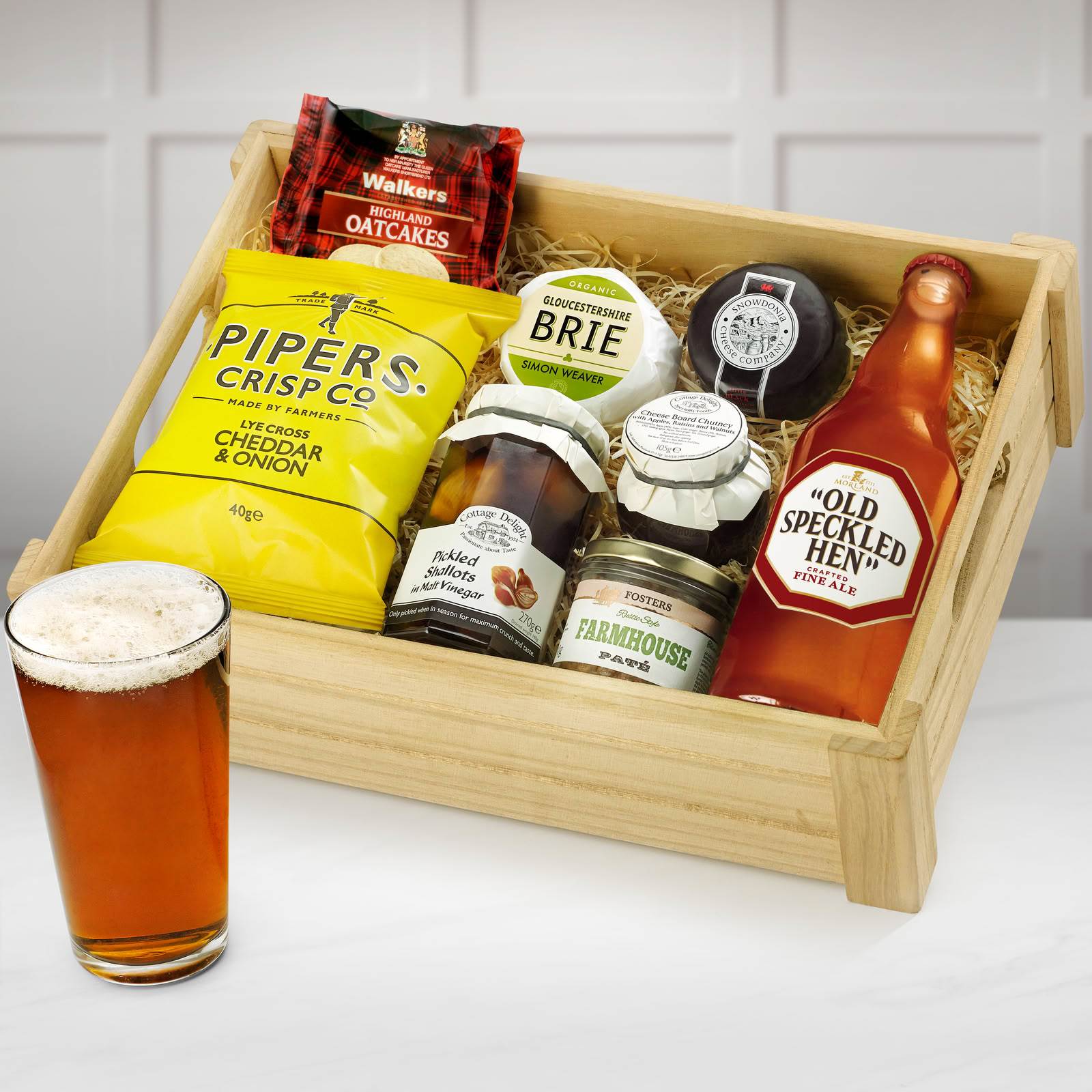 Ploughman's Choice in Wooden Crate With Old Speckled Hen Fine Ale in a Wooden Crate