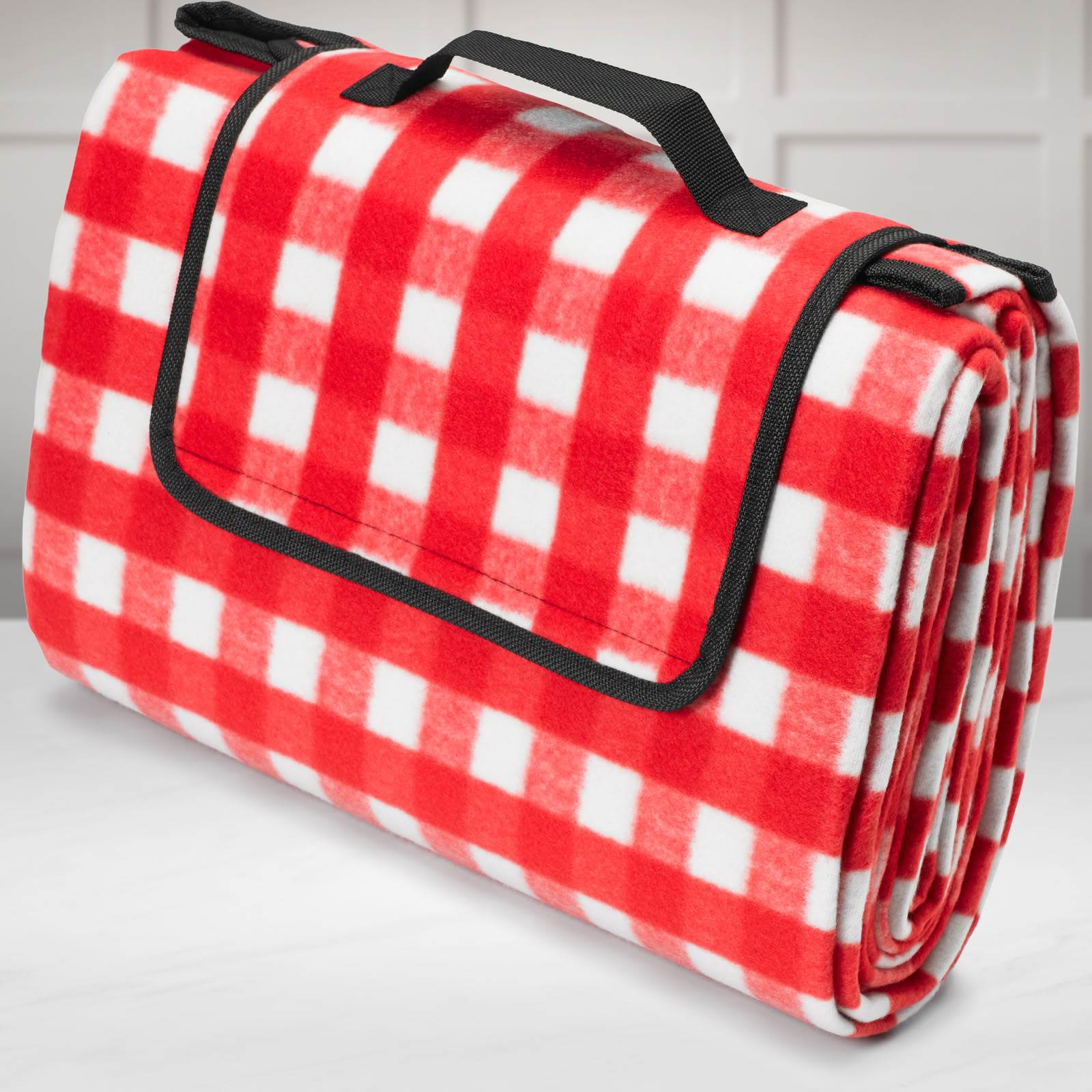 Medium Luxury Red & White Gingham Picnic Blanket, Waterproof, 200cm x 150cm