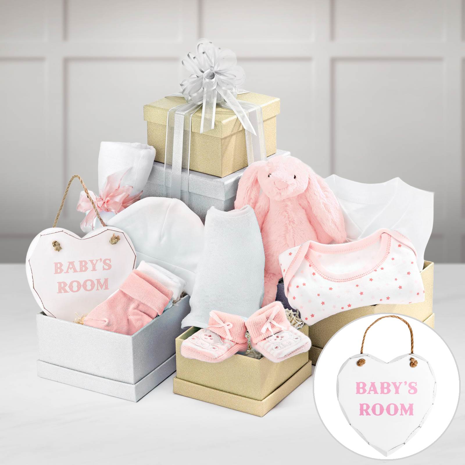 New Baby Boy Gift Set Tower - Chocolates, Clothes, Hooded Towel & Lavender Bath Set