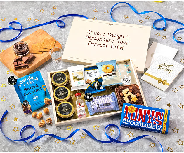 Tea Time Cake, Chocolate & Nibbles Letterbox Hamper With Beefeater Gin