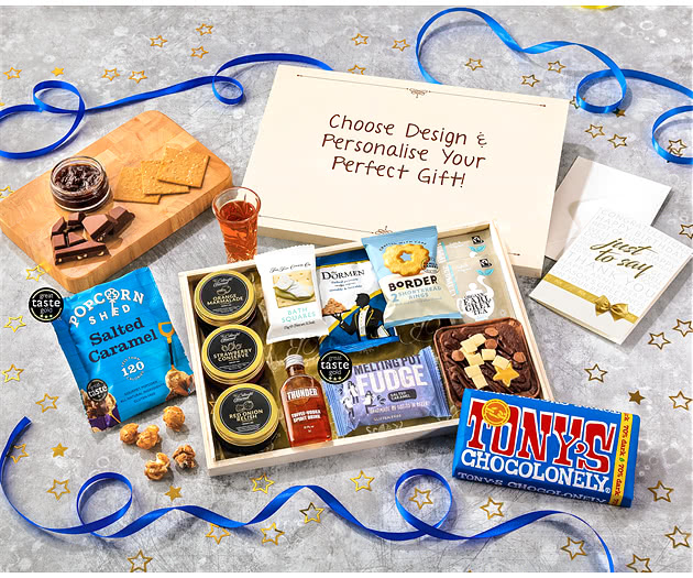Tea Time Cake, Chocolate & Nibbles Letterbox Hamper With Toffee Vodka