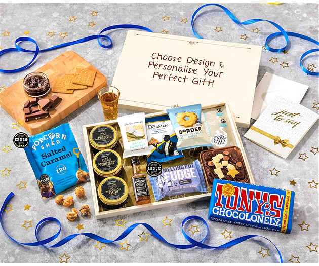 Tea Time Cake, Chocolate & Nibbles Letterbox Hamper With Jack Daniel's Whisky
