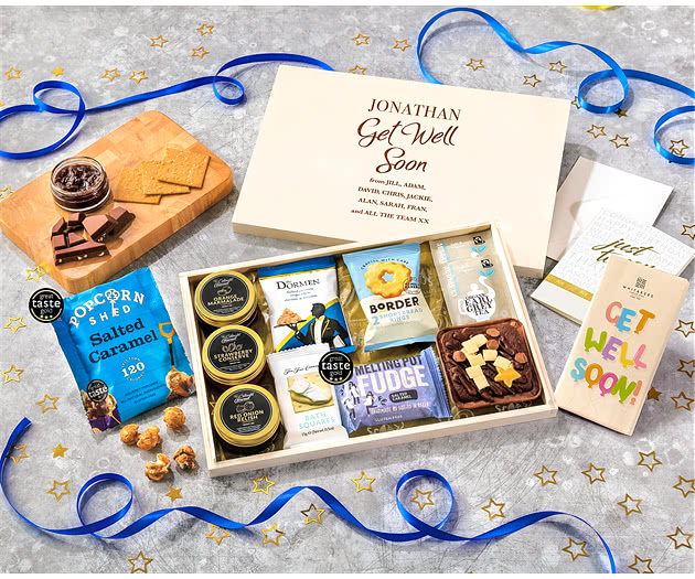 Get Well Soon Tea Time Cake, Chocolate & Nibbles Letterbox Hamper