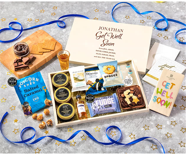 Get Well Soon Tea Time Cake, Chocolate & Nibbles Letterbox Hamper With Martell Cognac