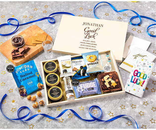 Good Luck Tea Time Cake, Chocolate & Nibbles Letterbox Hamper With Chase Vodka