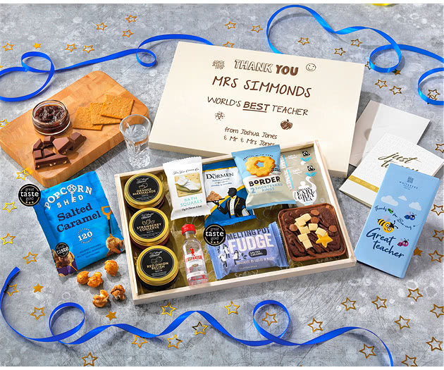 Great Teacher Tea Time Cake, Chocolate & Nibbles Letterbox Hamper With Beefeater Gin