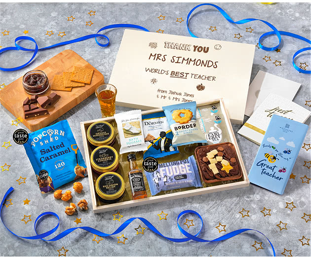 Great Teacher Tea Time Cake, Chocolate & Nibbles Letterbox Hamper With Jack Daniel's Whisky