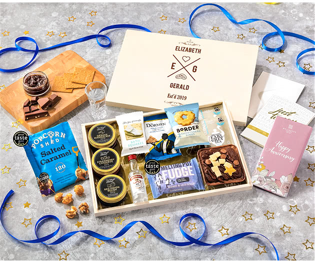 Anniversary Tea Time Cake, Chocolate & Nibbles Letterbox Hamper With Smirnoff Vodka