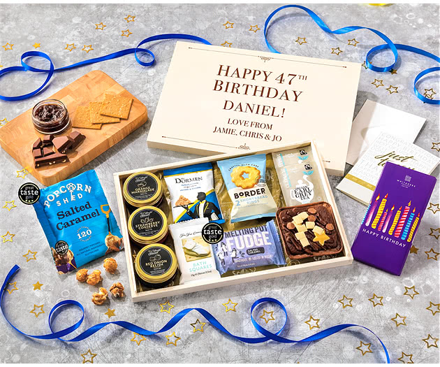 Birthday Tea Time Cake, Chocolate & Nibbles Letterbox Hamper