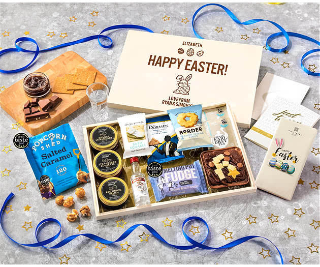 Easter Tea Time Cake, Chocolate & Nibbles Letterbox Hamper With Smirnoff Vodka