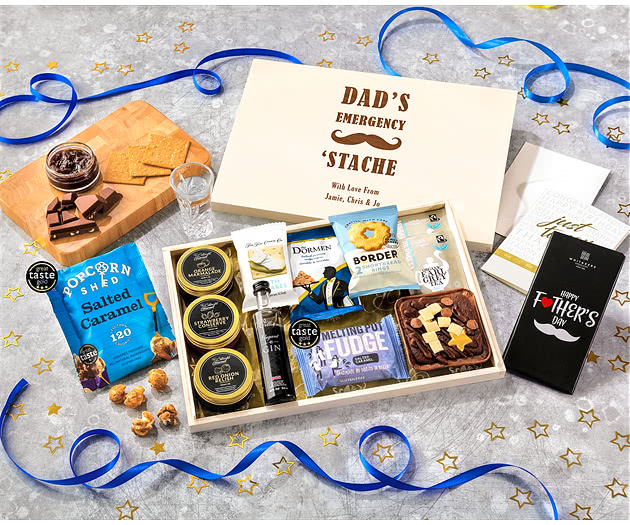 Father's Day Tea Time Cake, Chocolate & Nibbles Letterbox Hamper With Williams Gin